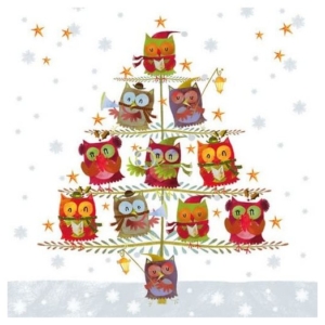 Χαρτοπετσέτα για Decoupage χριστουγεννιάτικη, Christmas Tree with Owls, 1τεμ. 33305055