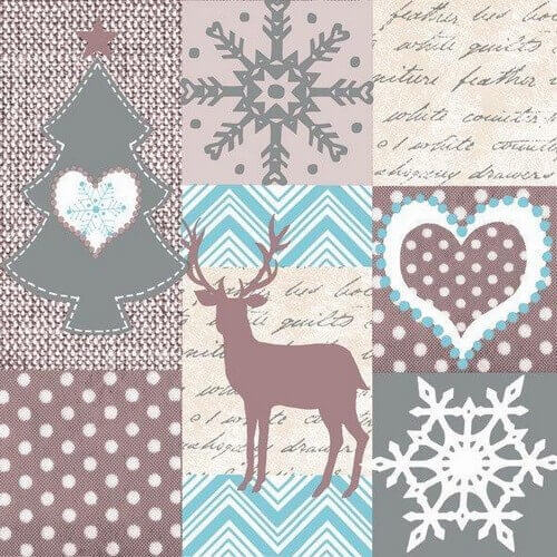 Χαρτοπετσέτα για Decoupage Χριστουγεννιάτικη, Dove-Grey Patchwork, 1τεμ. SLGW010301 1 Χαρτοπετσέτα για Decoupage Χριστουγεννιάτικη, Dove-Grey Patchwork, 1τεμ. SLGW010301