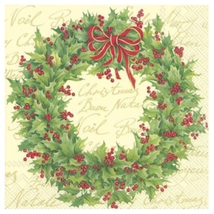 Χαρτοπετσέτα για Decoupage Χριστουγεννιάτικη, Holly wreath cream, 1τεμ. L757860