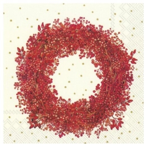 Χαρτοπετσέτα για Decoupage Χριστουγεννιάτικη, Berry wreath cream, 1τεμ. L792660