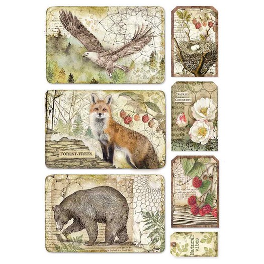 Ριζόχαρτο Stamperia 21x29cm A4, Forest framed eagle, bear, fox DFSA4427 1 Ριζόχαρτο Stamperia 21x29cm A4, Forest framed eagle, bear, fox DFSA4427