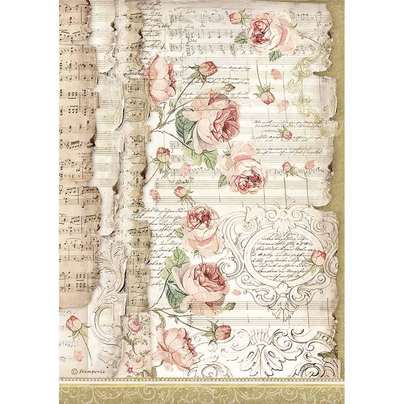 Ριζόχαρτο Stamperia 21x29cm A4, Rose and Music DFSA4486 1 Ριζόχαρτο Stamperia 21x29cm A4, Rose and Music DFSA4486