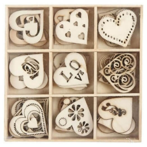 Ξύλινες καρδιές 28 mm, love, σετ 45 τεμ. 52375