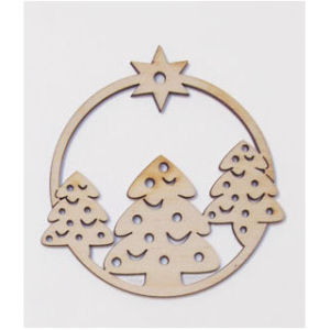 Διακοσμητική ξύλινη μπάλα Δεντράκια, 9 cm. ZN148-3