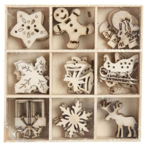 Ξύλινα χριστουγεννιάτικα διακοσμητικά 28 mm, σετ 45 τεμ. 52378