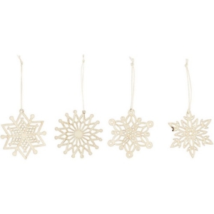 Χριστουγεννιάτικα στολίδια κρεμαστά νιφάδες, ξύλινα, 4 τεμ. 568090