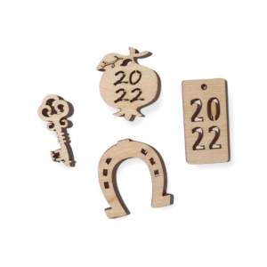 Γουράκια ξύλινα, 2021, ρόδι, πέταλο, κλειδί, 4 τεμ. LAS6125