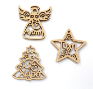 Ξυλάκια διακοσμητικά Χαρά-Αγάπη-Τύχη, 3τεμ., 7x8cm. LAS9900