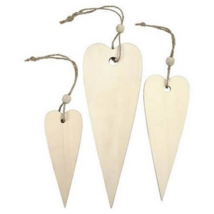 Ξυλινα διακοσμητικά,12 16 20 cm, long heart, 3 τεμ. 56735