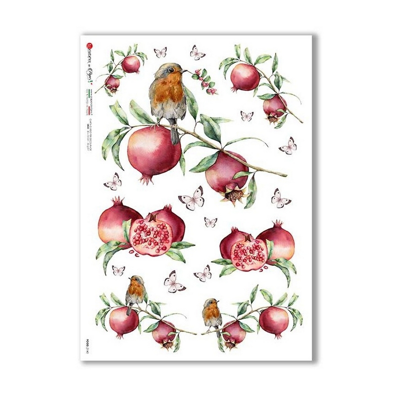 Ριζόχαρτο PaperD για Decoupage, Ρόδια και πουλί, 32x45cm, FOOD_0140 1 Ριζόχαρτο PaperD για Decoupage, Ρόδια και πουλί, 32x45cm, FOOD_0140