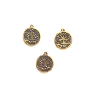 Γούρια μεταλλικά στρογγυλά δέντρο 2022, 2,5cm , 3τεμ. G1820