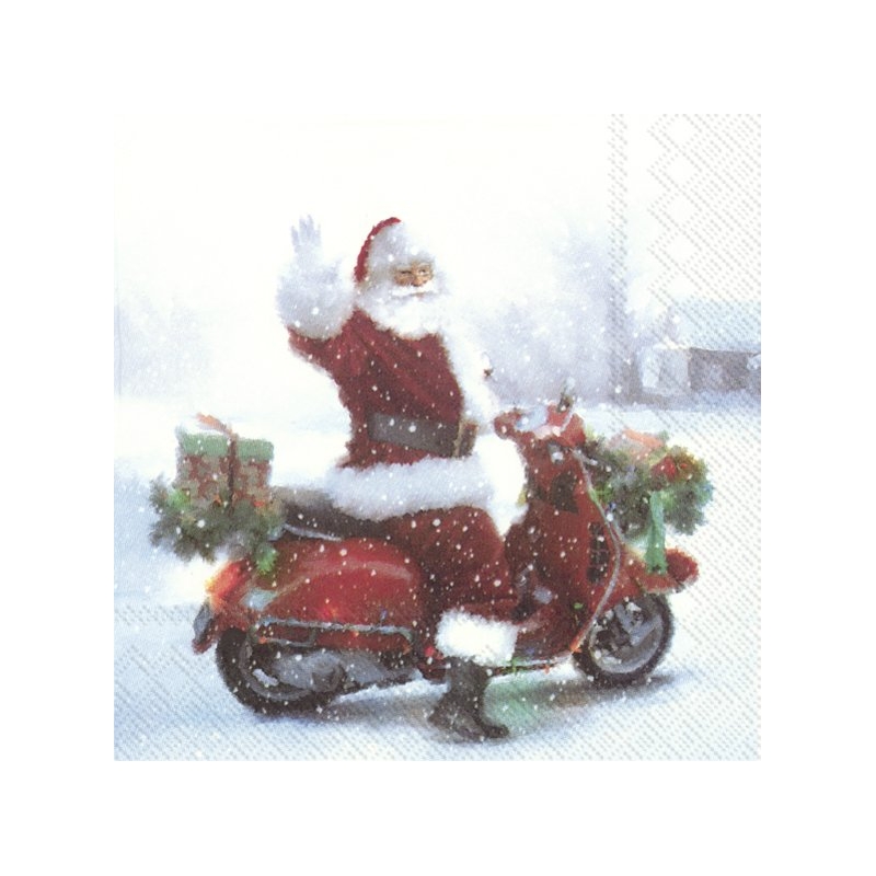 Χαρτοπετσέτα για decoupage, Santa Claus on a bike, 1 τεμ. L927300 1 Χαρτοπετσέτα για decoupage, Santa Claus on a bike, 1 τεμ. L927300