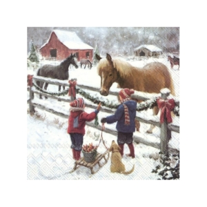 Χαρτοπετσέτα για decoupage, Χριστουγεννιάτικο έλκηθρο και αλογάκια, 1 τεμ. L930100