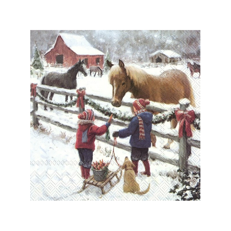 Χαρτοπετσέτα για decoupage, Χριστουγεννιάτικο έλκηθρο και αλογάκια, 1 τεμ. L930100 1 Χαρτοπετσέτα για decoupage, Χριστουγεννιάτικο έλκηθρο και αλογάκια, 1 τεμ. L930100