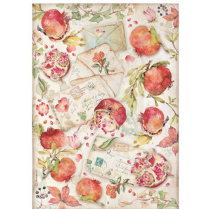 Ριζόχαρτο Stamperia 21x29cm, Casa Granada, Ρόδια και γράμματα