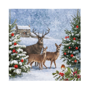Χαρτοπετσέτα για Decoupage, Τάρανδοι και χριστουγεννιάτικα δέντρα, 1τεμ. 312105
