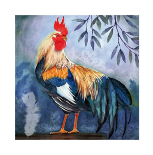 Χαρτοπετσέτα για Decoupage, Κόκορας μπλε με κόκκινο λειρί, 1τεμ. 371059