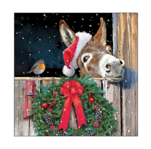 Χαρτοπετσέτα για decoupage, 1τεμ, Χριστουγεννιάτικος γάιδαρος και πουλί 33316675