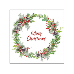 Χαρτοπετσέτα για decoupage, 1τεμ, Χριστουγεννιάτικο στεφάνι με λευκά κουκουνάρια 33316660