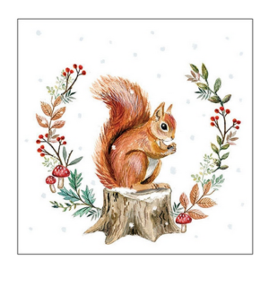 Χαρτοπετσέτα για decoupage, 1τεμ, Σκίουρος και χριστουγεννιάτικο στεφάνι 13316625