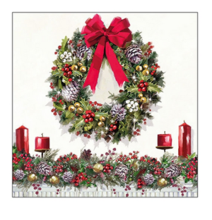 Χαρτοπετσέτα για decoupage, 1τεμ, Χριστουγεννιάτικο στεφάνι με φιόγκο 33316550