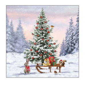 Χαρτοπετσέτα για decoupage, 1τεμ, Ζωάκια, έλκηθρο και χριστουγεννιάτικο δέντρο 33316540