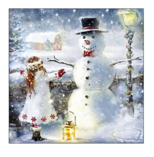 Χαρτοπετσέτα για decoupage, 1τεμ, Κοριτσάκι και χιονάνθρωπος 33315490