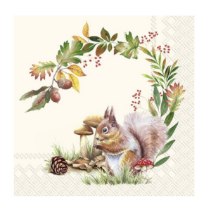 Χαρτοπετσέτα για decoupage, Σκίουρος και στεφάνι, 1 τεμ. L967960