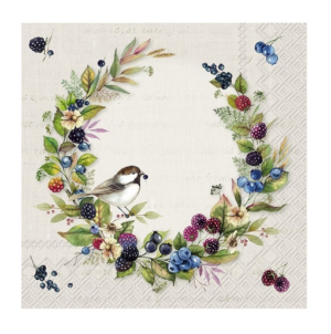 Χαρτοπετσέτα για decoupage, Φθινοπωρινό στεφάνι και πουλί, 1 τεμ. L969060