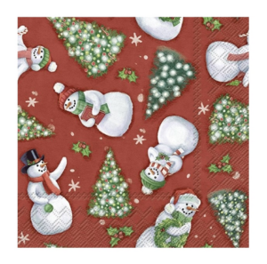 Χαρτοπετσέτα για decoupage, Χιονάνθρωποι σε κόκκινο φόντο, 1 τεμ. L977910