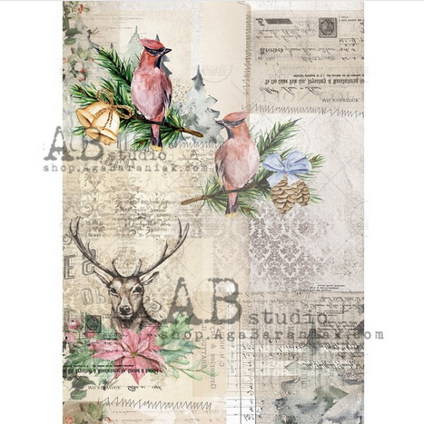Ριζόχαρτο AB Studio, 21x29cm, Πουλάκια και τάρανδος, AB0294 1 Ριζόχαρτο AB Studio, 21x29cm, Πουλάκια και τάρανδος, AB0294