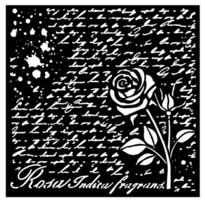 Thick Stencil Stamperia 18x18cm, Rose Perfume, Manuscript with rose KSTDQ77