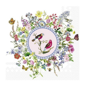 Χαρτοπετσέτα για decoupage, Μενταγιόν με πουλιά και λουλούδια, 1 τεμ. L987200