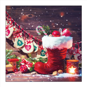 Χαρτοπετσέτα χριστουγεννιάτικη για decoupage, 1τεμ, Δώρα στην μπότα του Άγιου Βασίλη 33314530