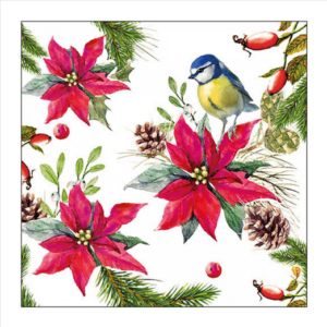 Χαρτοπετσέτα χριστουγεννιάτικη για decoupage, 1τεμ, Πουλάκι σε αλεξανδρινά 33314640