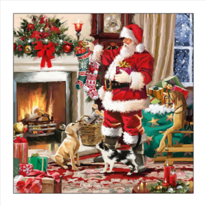 Χαρτοπετσέτα χριστουγεννιάτικη για decoupage, 1τεμ, Ο Άγιος Βασίλης στο τζάκι 33315575