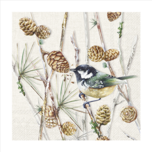 Χαρτοπετσέτα για decoupage, 1 τεμ, Πουλάκι στο έλατο L1020360