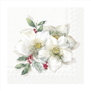 Χαρτοπετσέτα decoupage ,1 τεμ, Χριστουγεννιάτικα λευκά τριαντάφυλλα L1026890