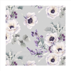 Χαρτοπετσέτα decoupage ,1 τεμ, Λουλούδια σε γκρι φόντο L974245