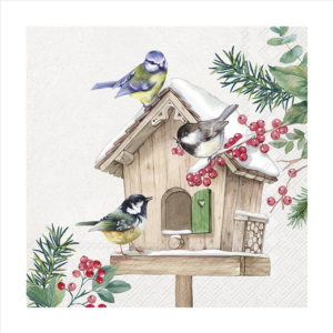 Χαρτοπετσέτα decoupage ,1 τεμ, Χριστουγεννιάτικη φωλιά πουλιών L1026260