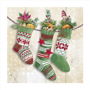 Χαρτοπετσέτα decoupage ,1 τεμ, Χριστουγεννιάτικες κάλτσες με δώρα L1025860