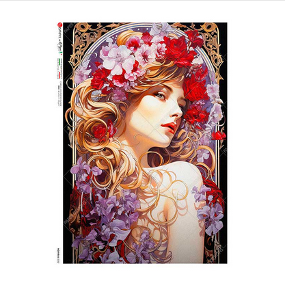 Ριζόχαρτο για Decoupage PaperD, Πορτρέτο με μωβ και κόκκινα λουλούδια, 30x40cm NOUVEAU_0052 1 Ριζόχαρτο για Decoupage PaperD, Πορτρέτο με μωβ και κόκκινα λουλούδια, 30x40cm NOUVEAU_0052