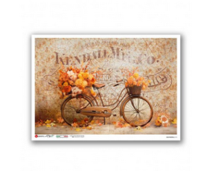 Ριζόχαρτο για Decoupage PaperD, Ποδήλατο και φθινοπωρινά λουλούδια, 30x40cm OLD-PHOTOS_0115