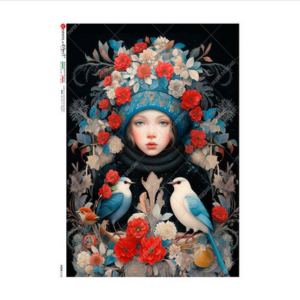 Ριζόχαρτο για Decoupage PaperD, Πορτρέτο με λουλούδια SC153, 30x40cm SCENE_0153