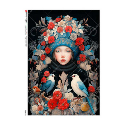 Ριζόχαρτο για Decoupage PaperD, Πορτρέτο με λουλούδια SC153, 30x40cm SCENE_0153 1 Ριζόχαρτο για Decoupage PaperD, Πορτρέτο με λουλούδια SC153, 30x40cm SCENE_0153