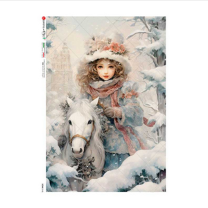Ριζόχαρτο για Decoupage PaperD, Κοπέλα και άλογο στα χιόνια, SC160, 30x40cm SCENE_0160