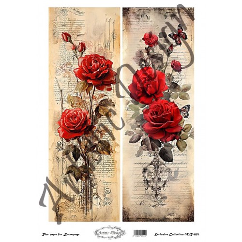 Ριζόχαρτο Artistic Design για Decoupage 30x40cm, Red Roses 1 Ριζόχαρτο Artistic Design για Decoupage 30x40cm, Red Roses
