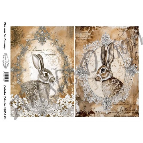 Ριζόχαρτο Artistic Design για Decoupage Α4, Vintage Rabbits 1 Ριζόχαρτο Artistic Design για Decoupage Α4, Vintage Rabbits