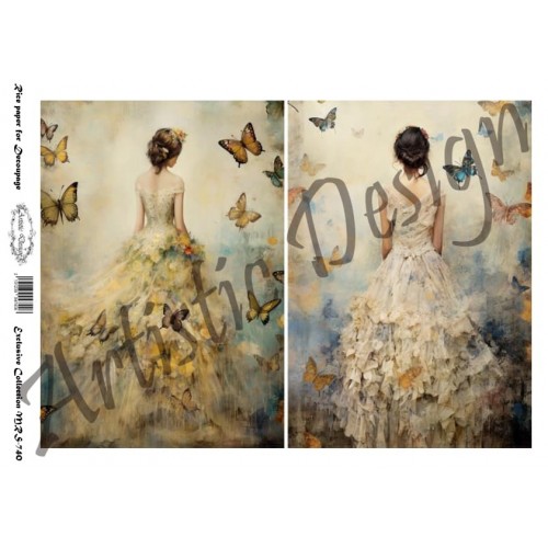 Ριζόχαρτο Artistic Design για Decoupage Α4, vintage Lady & Butterflies 1 Ριζόχαρτο Artistic Design για Decoupage Α4, vintage Lady & Butterflies