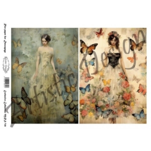 Ριζόχαρτο Artistic Design για Decoupage Α4, vintage Lady & Butterflies